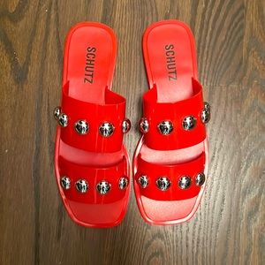 Never been worn Schutz size 8 summer sandals in bright orange